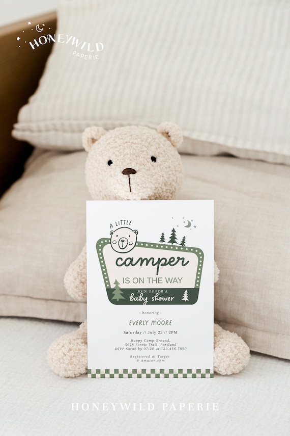 → View on Etsy: Little Camper Baby Shower Invitation Template | Editable National Park Sign Gender Neutral Invite | Bear Camping Shower | #SU1 Little Camper Baby Shower Invitation Template | Editable National Park Sign Gender Neutral Invite | Bear Camping Shower | #SU1