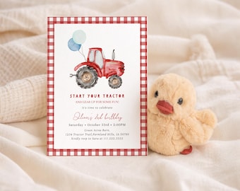 Tractor Birthday Invitation | Editable Red Tractor 2nd Birthday Party Invite | Start Your Tractor Boy Second Birthday Invite#BO4