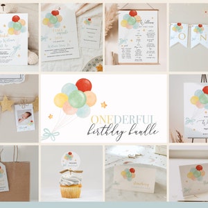 The Wonderful Things You Will Be Birthday Party Bundle with Customizable Invitations, Milestones, and Decorations, Onederful Birthday#Y238