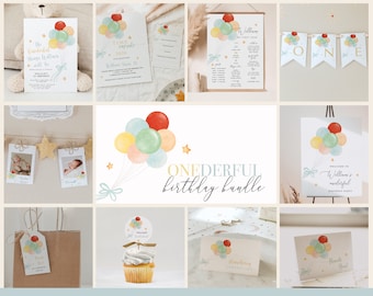 The Wonderful Things You Will Be Birthday Party Bundle with Customizable Invitations, Milestones, and Decorations, Onederful Birthday#Y238