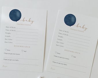 Baby Prediction and Advice Cards Navy Blue and Gold Baby Shower Editable Game, Printable Boy Baby Shower Game, Fully Editable#R11