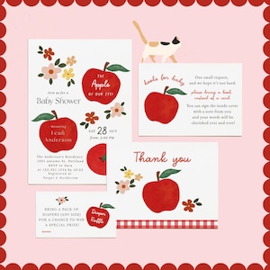 Uitnodigingsbundel babyshower appel - bewerkbare set appeltaart - herfst babyshower uitnodiging, boekaanvraag, loterij, bedankkaart #FA1