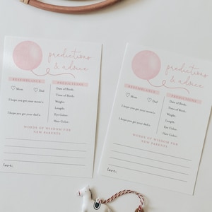 Prédictions et conseils pour bébé, jeu imprimable baby shower rose pastel, baby shower prêt à éclater, jeu d'arrosage modifiable pour bébé # YB2