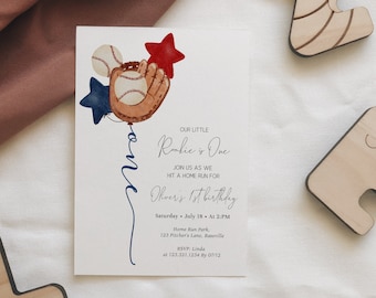 Our Little Rookie Is One Birthday Invitation - Allstar Baseball 1st Birthday Invitation Template - Rookie Of The Year, Fully Editable-#YA5