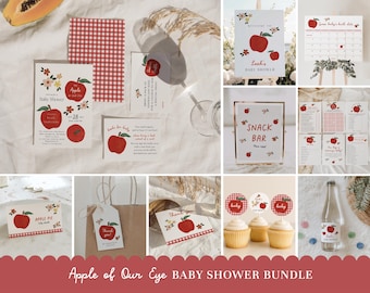 Apple Baby Shower Bundle - Fall Apple Farm Baby Shower Decor - Editable Apple of Our Eye Invitation, Games & Signs#FA1