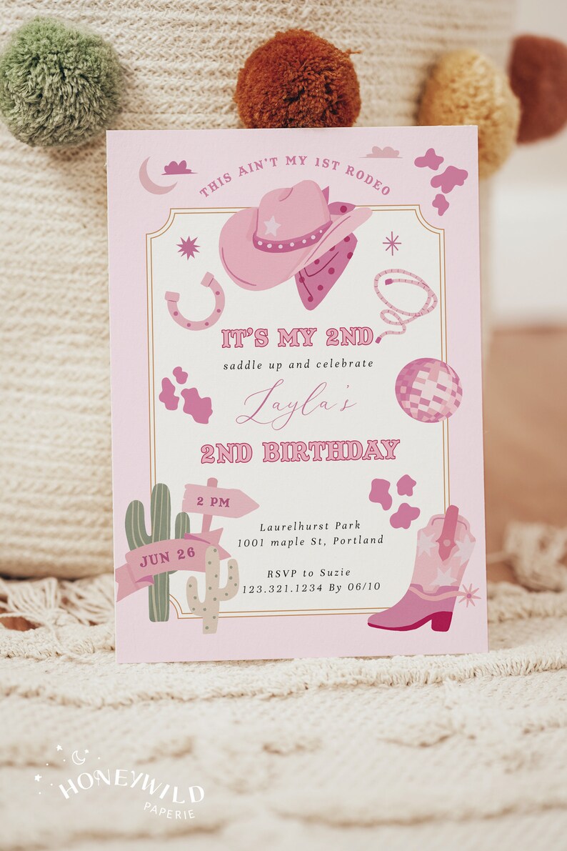 2nd Rodeo Birthday Invitation Pink Wild West Western 1st - Etsy