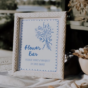 Flower Bar Table Signs - Baby in Bloom Shower Decor - Editable Fresh Off The Market Bridal Shower Signs - Hand Drawn Floral Bouquet#YD2