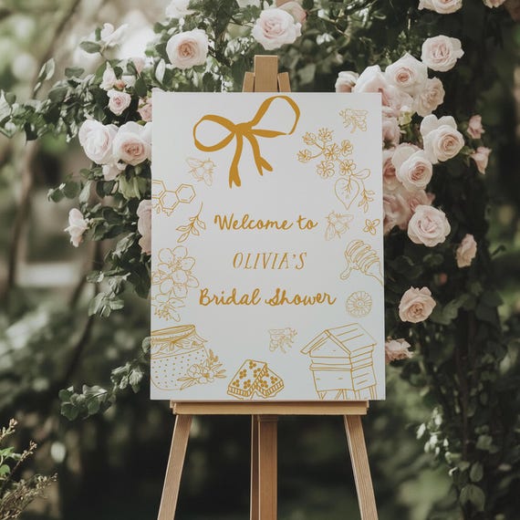 She Found Her Honey Bridal Shower Welcome Sign - Bride to Bee Theme - Editable Hand Drawn Honey Bee Wedding Shower Poster#HB2