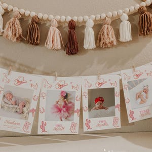 Striscione fotografico per il primo compleanno del rodeo della bambina - Striscione fotografico per i 12 mesi della piccola cowgirl - Decorazione per la festa del primo compleanno in stile western disegnata a mano#YE1