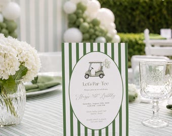Let’s Par-Tee Golf Birthday Invitation – Editable Country Club Party Template, Old Money Golf Theme#BO5