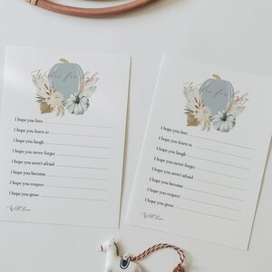 Souhaits bohèmes de petite citrouille bleue pour le jeu imprimable de baby shower, mots de sagesse de baby shower de potiron, jeu modifiable de douche # F5