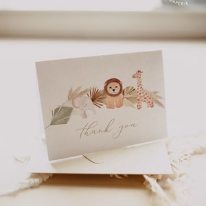 Pampas Grass Boho Safari Tarjeta de agradecimiento, Baby Shower Tarjeta de agradecimiento / Beige Pampas Grass Animales Tarjeta de agradecimiento, Totalmente editable #Y211