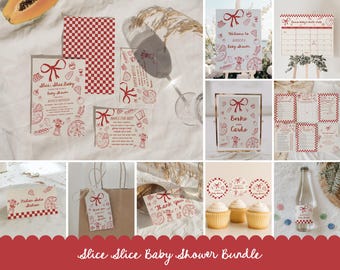 Slice Slice Baby Shower Bundle – Pizza Theme Baby Shower – Editable – Hand Drawn Italian Food Invite, Decor & Games#YH3