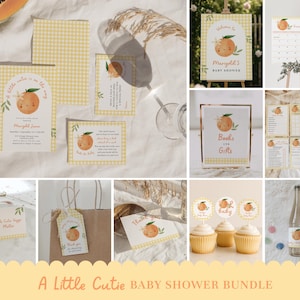Bundle baby shower Little Cutie - thème orange clémentine modifiable - invitation bébé, jeux, panneaux et décorations imprimables agrumes #FA2