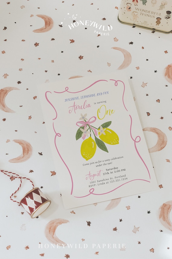 Sunshine Lemonade and Fun Birthday Invitation, Lemon Invitation, Girl Birthday Invite, Any Age • Fully Editable Template#SU0