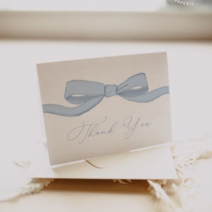 Blue Bow Thank You Card Template - Baby Shower & Birthday Thank You ...