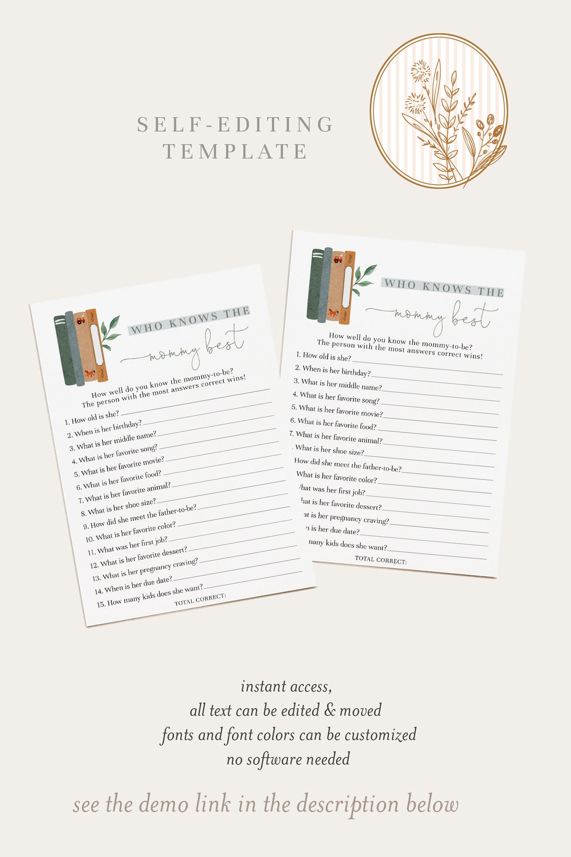 Who Knows Mommy Best Baby Shower Game Template Storybook Baby Etsy