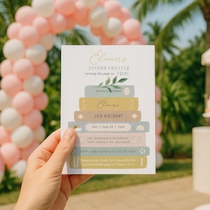 Storybook 2nd Birthday Invitation – Turning the Page to Two Theme – Second Chapter Book Party – Editable Digital Template#Y236