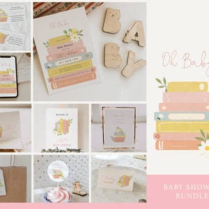 Storybook Girl Baby Shower Bundle, Book Lover Baby Shower Invite, Games and Decor Set, Fully Editable Templates For Book Themed Shower#Y236
