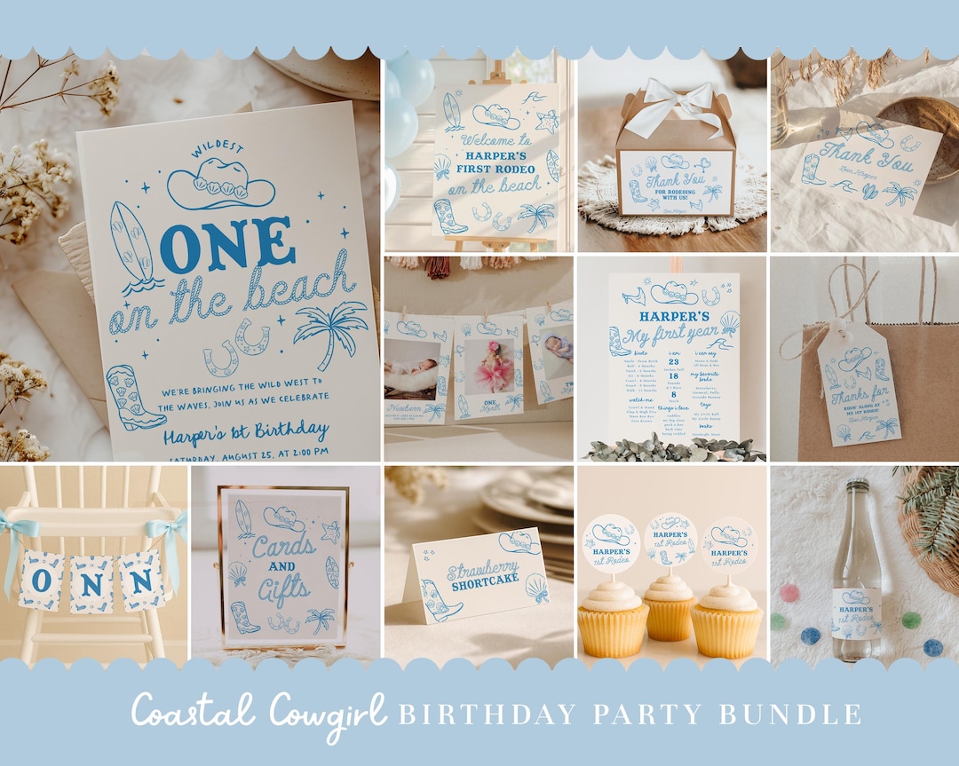 Coastal Cowgirl 1st Birthday Bundle – Wildest One on the Beach – Blue ...