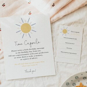 First Trip Around The Sun Birthday Party Time Capsule Sign and Matching Printable Message Cards, Fully Editable#Y230