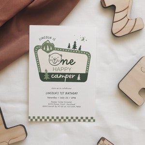 One Happy Camper Birthday Invitation - Editable Camping 1st Birthday - National Park Sign Birthday Invite - Camping Themed 1st Birthday#SU1