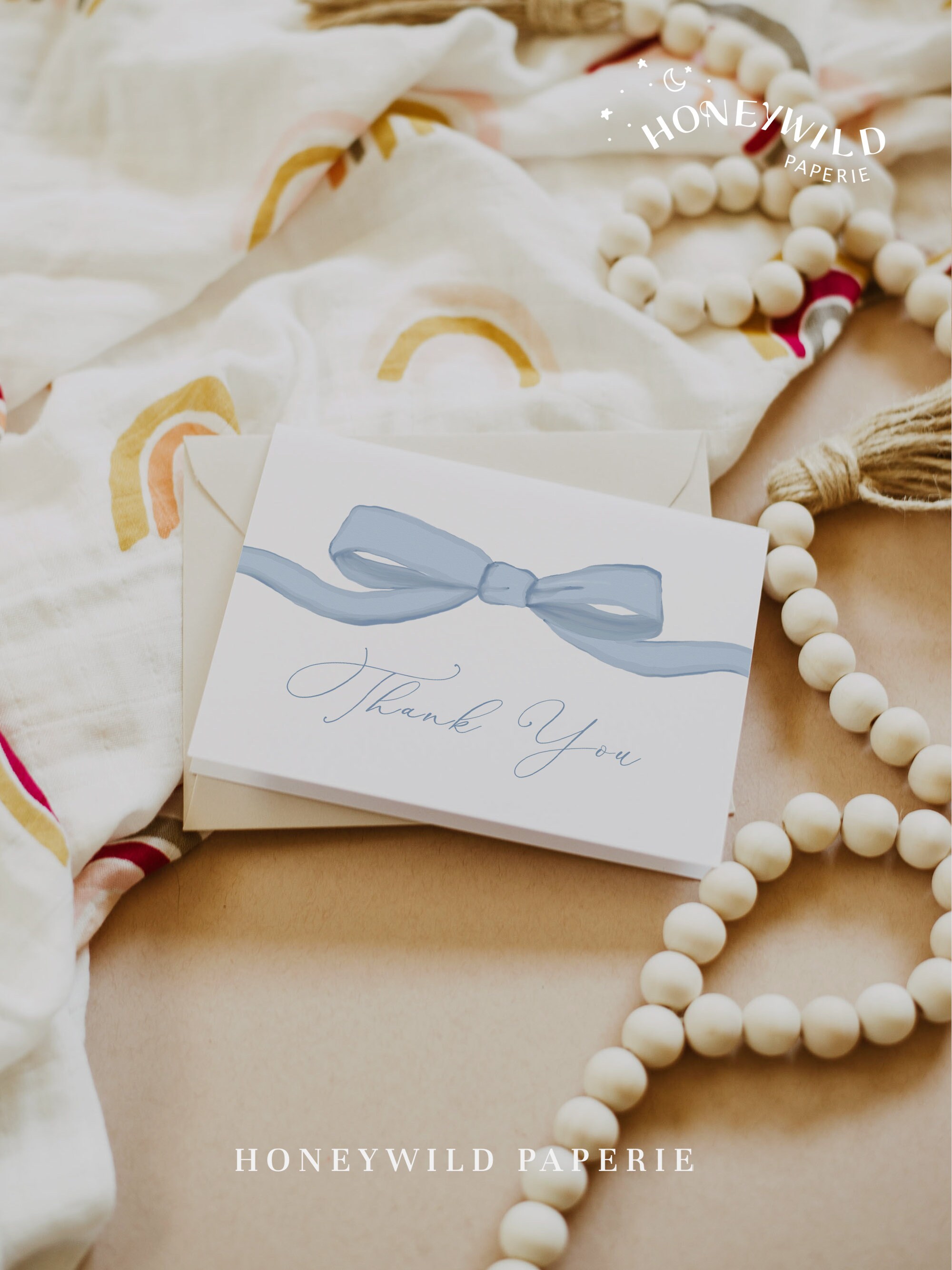 Blue Bow Thank You Card Template - Baby Shower & Birthday Thank You ...