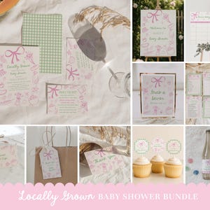 Locally Grown Girl Baby Shower Bundle - Editable Farmers Market Baby Shower Invitation, Games & Decor - Hand Drawn Locally Grown Shower#SA4