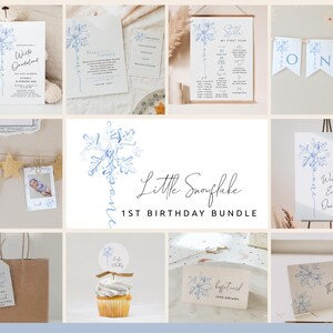 Winter Onederland 1st Birthday Bundle | Blue Snowflake 1st Birthday Invite, Milestone, and Decor Set | Snowflake 1st Birthday Bundle#WS3
