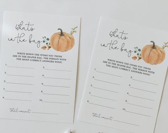 What's in the Diaper Bag Pumpkin Baby Shower Game - Boho Little Pumpkin Themed Design - Ready to Print & Play, Instant Download#F2