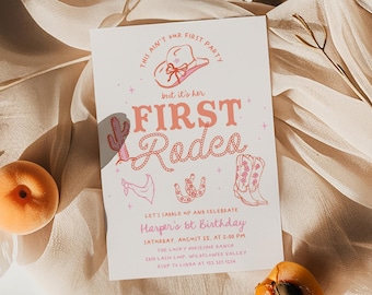 Girl's First Rodeo Birthday Invitation - Editable Cowgirl First Birthday Invitation - Pink Western 1st Birthday Invite#YE1