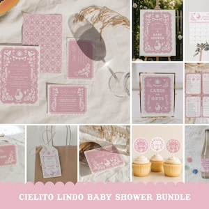 Girl Cielito Lindo Baby Shower Bundle - Pink Papel Picado Fiesta - Talavera Mexican Baby Editable Invite, Games & Decor#YH4