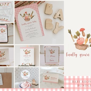 Locally Grown Baby Shower Bundle | Editable Farmers Market Baby Shower Invitation, Games & Decor | Girl Locally Grown Baby Shower Set | #YA7