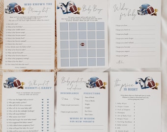 Football Baby Shower Game Bundle | Editable Football Themed Boy Baby Shower Activities | A Little Rookie is on the Way Themed Games#BO3