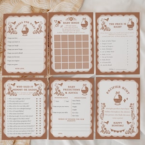 Cielito Lindo Babypartyspiele Bündel - Terracotta Boho Mexikanische Fiesta - Bearbeitbares Brown Papel Picado Babypartyspiele Bündel #YH4