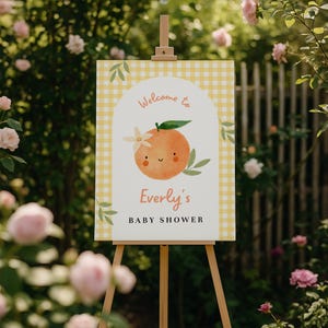 Little Cutie Baby Shower Welcome Poster, Little Cutie Baby Birthday Party Welcome Sign, Playful Orange Welcome Sign, Fully Editable#FA2