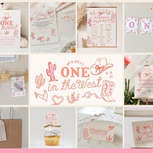 Girl&#39;s Wildest One in the West Birthday Bundle - First Rodeo Birthday Bundle - Hand Drawn Cowgirl Western 1st Birthday Package#YE1