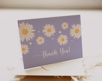 Purple Daisy Thank You Card, Daisy Baby Shower Editable Thank You Card, Daisy Birthday Party Thank You Card, Fully Editable#S234