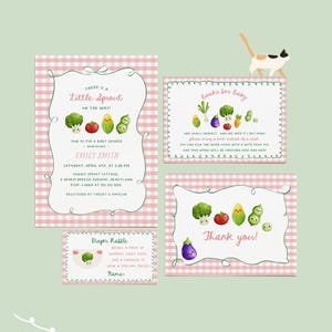 Bundle baby shower petite fille germée - thème végétarien du marché des fermiers, invitation modifiable, demande de livre, tombola de couches et carte de remerciement # YD3