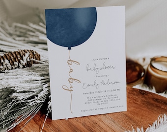 Navy Blue and Gold Baby Shower Invitation, Boy Baby Shower, Boy Baby Sprinkle Invite, Minimalist Baby Shower Invite,Fully Editable#R11