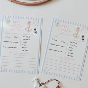 Prédictions et cartes de conseils pour bébé - Jeu de baby shower de voilier nautique pour fille - Jeu de baby shower de Ahoy, c'est une fille - Thème rose de l'océan côtier #YR7