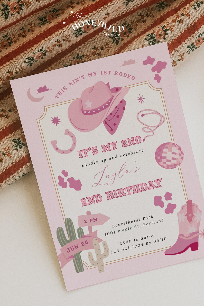 2nd Rodeo Birthday Invitation Pink Wild West Western 1st - Etsy