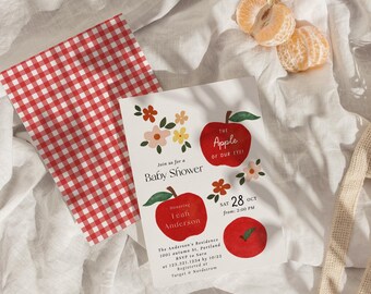 Apple Baby Shower Invitation – Apple of Our Eye Baby Shower Invite – Editable Neutral Apple Theme Baby Shower Template#FA1