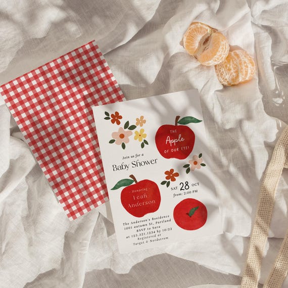 Apple Baby Shower Invitation – Apple of Our Eye Baby Shower Invite – Editable Neutral Apple Theme Baby Shower Template#FA1