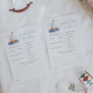 Prédiction de bébé et cartes de conseils, jeu modifiable de baby shower nautique, jeu imprimable de baby shower, Ahoy c'est un garçon Baby Shower # YR9