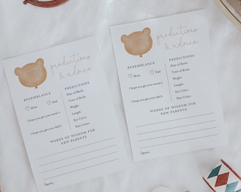 Kaarten met voorspelling en advies voor baby&#39;s Modern Bear Babyshower bewerkbaar spel, afdrukbaar babyshowerspel, babyshower #Y231