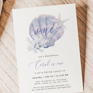 Seashell Birthday Invitation - Let's Shellebrate Girl's 1st Birthday ...