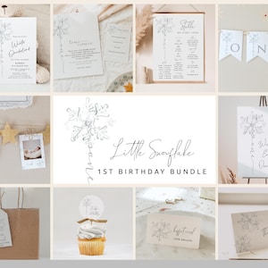 Winter Onederland 1st Birthday Bundle | Sliver Snowflake 1st Birthday Invite, Milestone, and Decor Set | Snowflake 1st Birthday Bundle#WS4