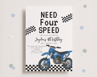 Motocross 4th Birthday Invitation, Boy Motorcycle Off Road Party (Editable Template)