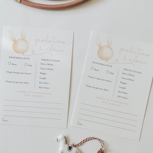 Prédiction de bébé et cartes de conseils jeu modifiable minimal de baby shower de lapin beige, jeu imprimable de baby shower, certain baby shower de lapin # S222